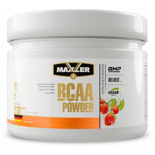 Аминокислотный комплекс Maxler BCAA Powder, клубника-киви, 210 гр. maxler bcaa powder 2 1 1 210 г клубника киви