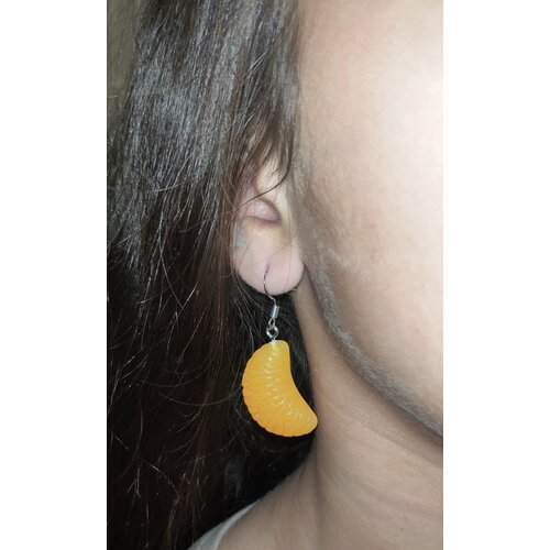 Серьги с подвесками , бижутерный сплав, акрил, размер/диаметр 47 мм., оранжевый