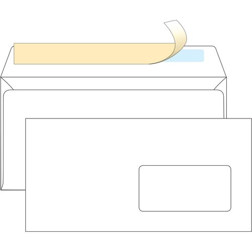 Конверт E65, OfficeSpace, 110*220мм, б/подсказа, с прав. окном, отр. лента