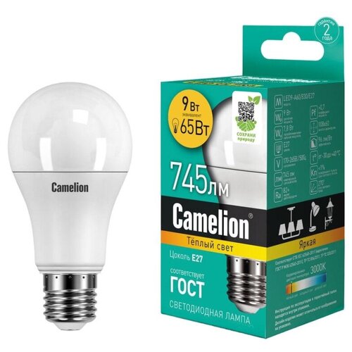 Лампа светодиодная Camelion LED9-A60/830/E27 9Вт 220В