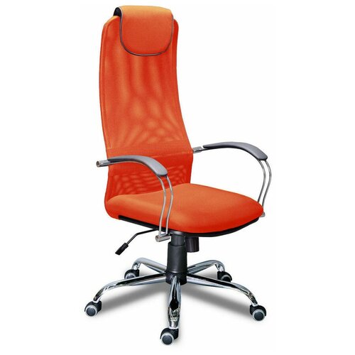 фото Кресло для руководителя экспресс офис фокс хром, обивка: текстиль, цвет: ткань сетка оранжевая