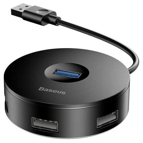 USB-концентратор Baseus round box USB HUB (CAHUB-F), разъемов: 4, 25 см, черный