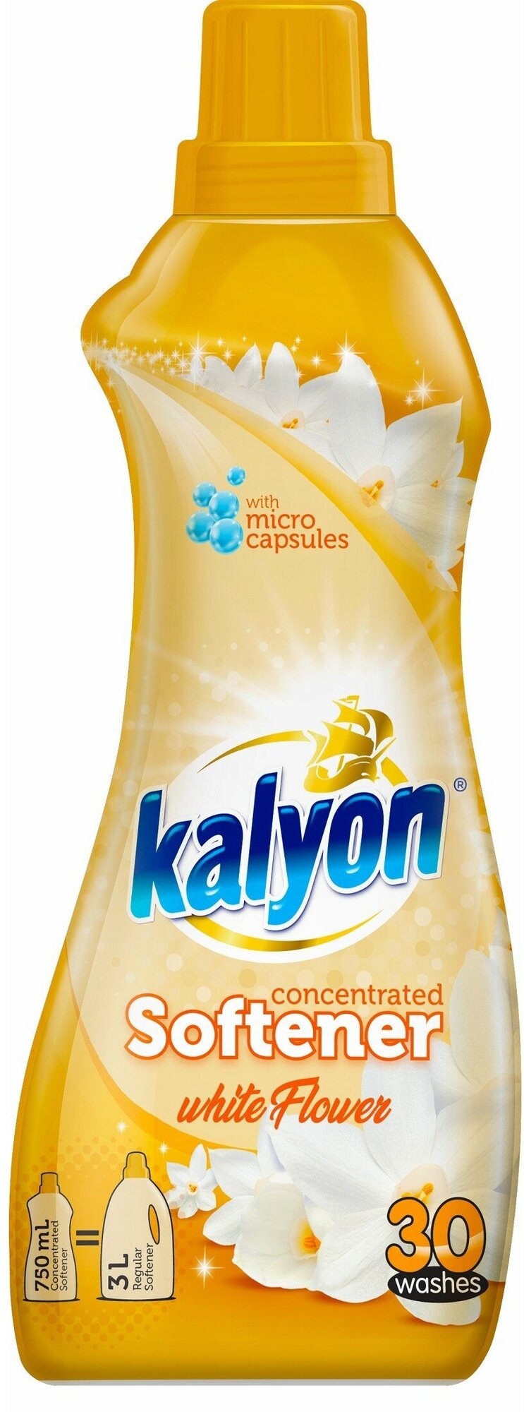 Концентрированный кондиционер ополаскиватель для белья KALYON EXTRA CONCENTRATED SOFTENER Белый Цветок 750 мл