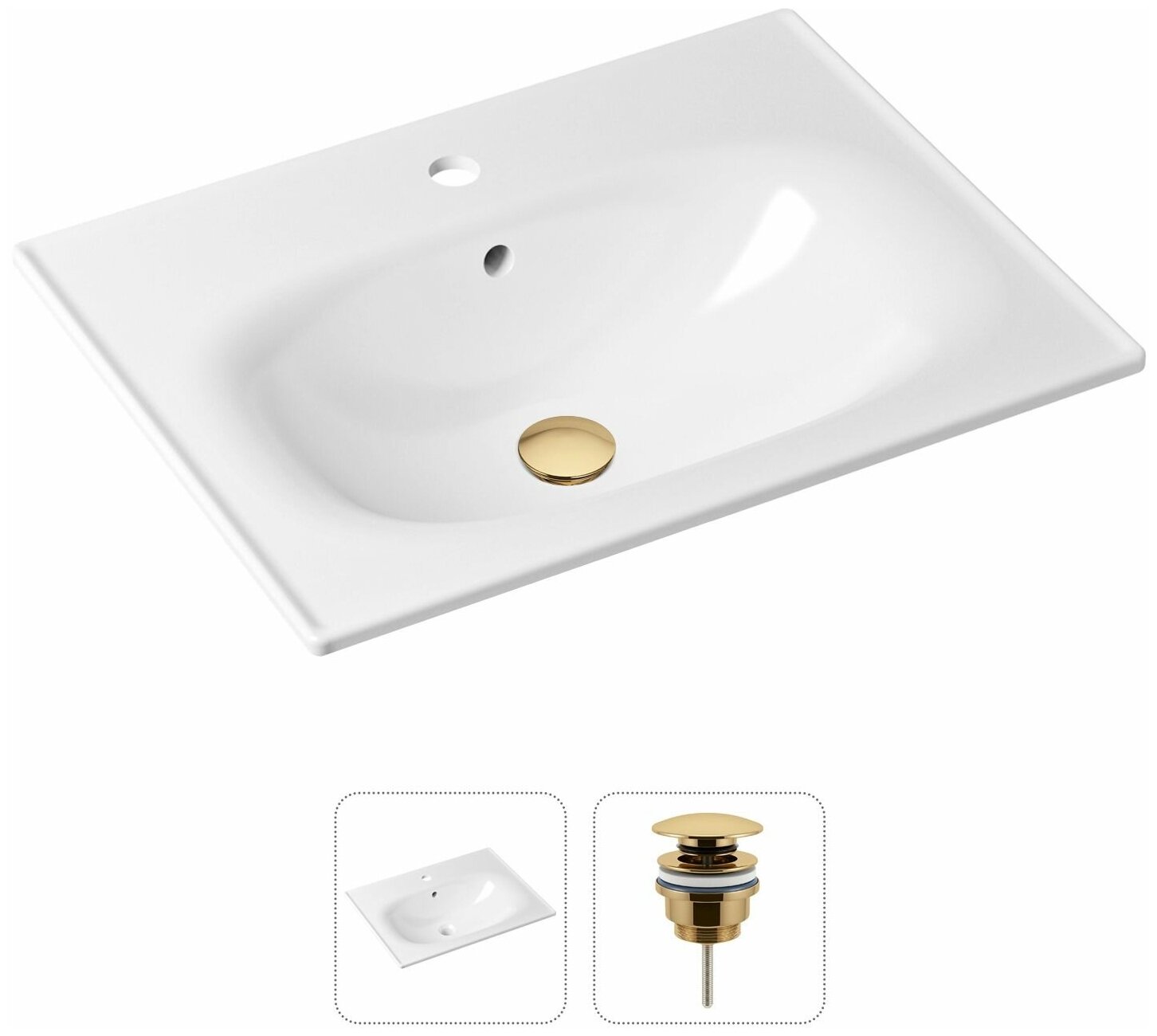 Врезная раковина в ванную Lavinia Boho Bathroom Sink 21520873 в комплекте 2 в 1: умывальник белый, донный клапан в цвете золото