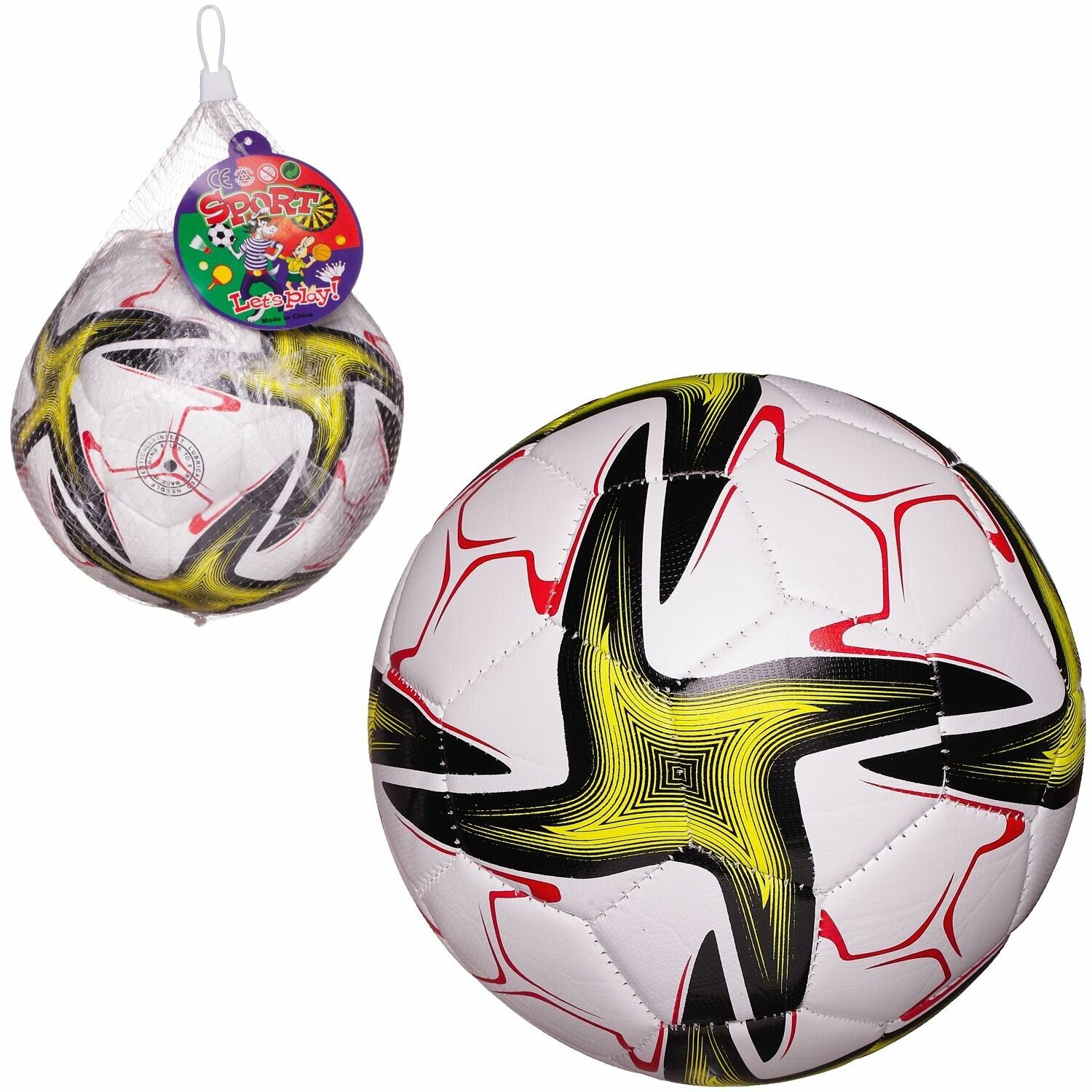 Футбольный мяч Junfa белый с желто-черными звездами 22-23 см L756/желто-черные