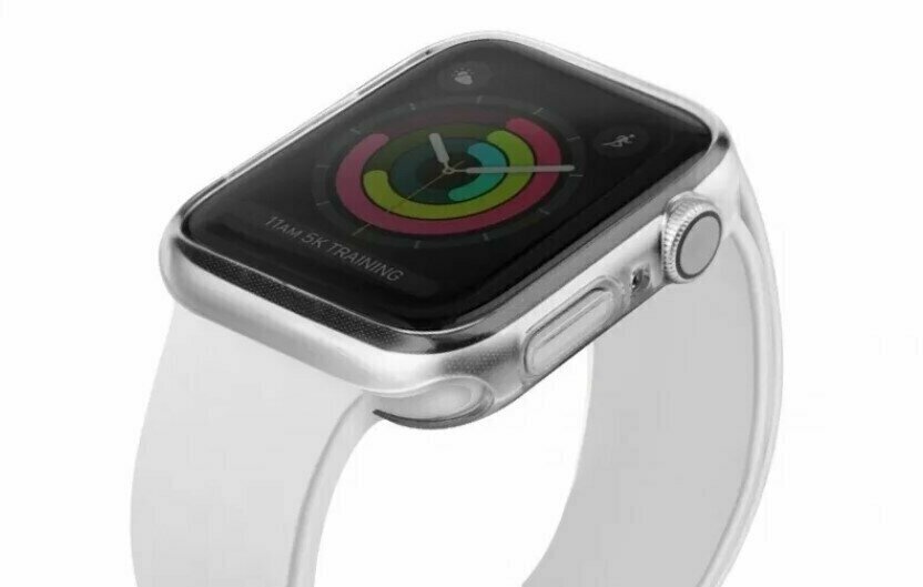 Силиконовый защитный чехол (кейс) Apple Watch Series 1 2 3 (Эпл Вотч) 38 мм для экрана/дисплея и корпуса противоударный бампер мягкий прозрачный — фото 1