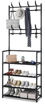 Стеллаж Этажерка Вешалка в прихожую New simple floor Clothes Rack, 5 полок, 60х26х171 (чёрный) — фото 1