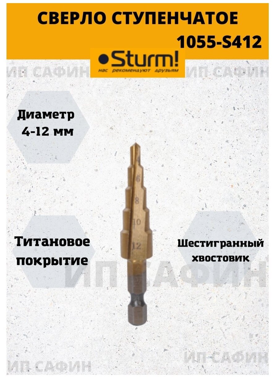 Сверло ступенчатое по металлу 4-12мм 1055-S412 STURM