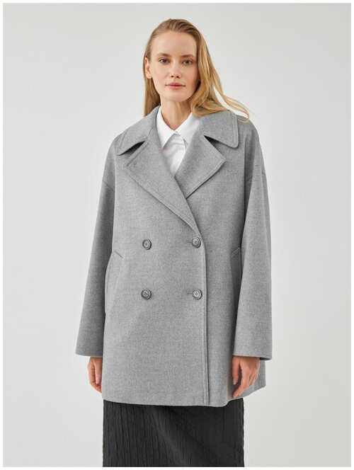 Пальто-пиджак  Pompa демисезонное, шерсть, силуэт прямой, укороченное, размер 48/170, серый