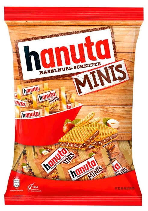 Вафельные печенья Ferrero Hanuta Minis с шоколадно-ореховой начинкой (Германия), 200 г