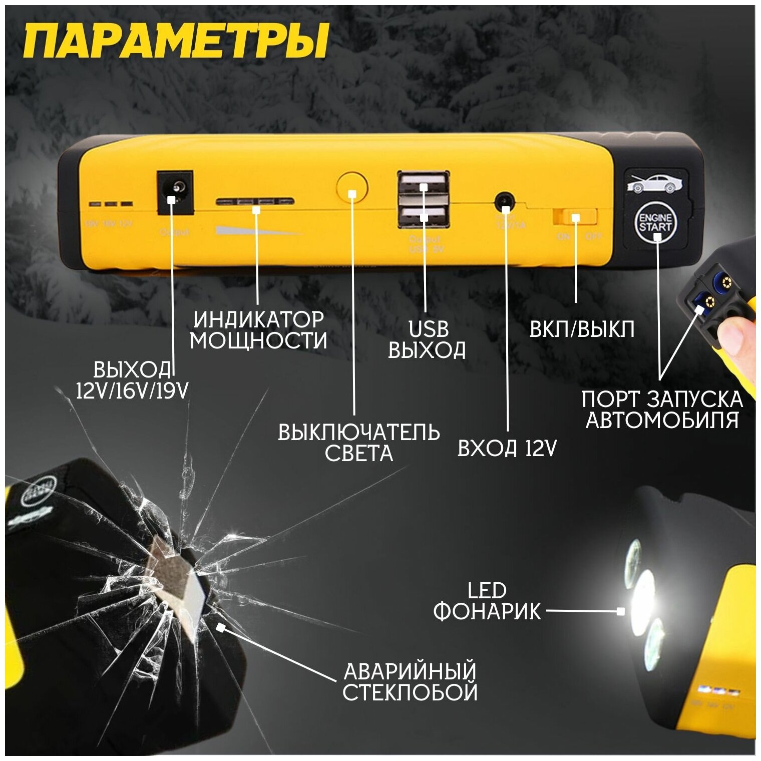 Зарядное пусковое устройство для автомобиля Jump STARTER EGP 50800 мАч на 12/24 Вольт