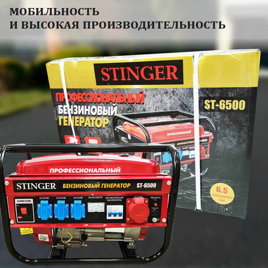 Генератор бензиновый Stinger ST-6500 3кВт электрический (2,5-3кВт, 50/60 Гц, 6,5 л.с) Резервный бензогенератор, электрогенератор - фотография № 7