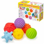 Тактильные мячики, сенсорные игрушки развивающие, ЭКО, 6 штук, d 60-80 мм, юнландия, 664702 - изображение