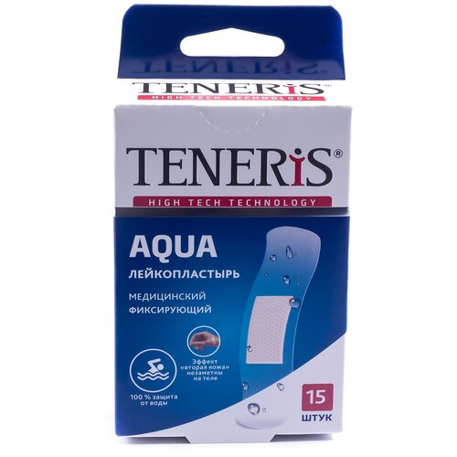 TENERIS Aqua лейкопластырь водонепроницаемый медицинский фиксирующий на полимерной основе, 15 шт. прозрачный