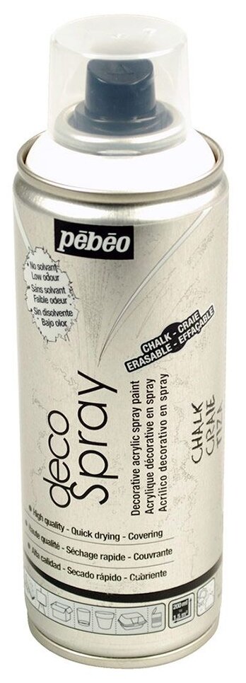 Краска меловая смываемая на водной основе decoSpray, 094001 Белый, 200 мл, Pebeo