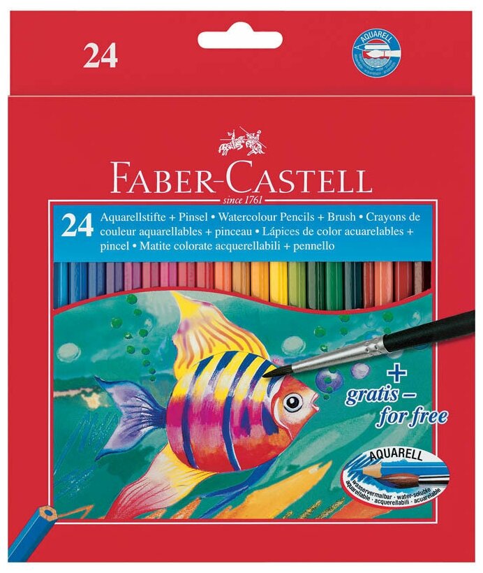 Акварельные карандаши 24 цвета + кисть, Рыбки (Fish Design), артикул 114425 114425 Карандаши акварельные Faber-Castell, 24цв+кисть, картон, европодвес