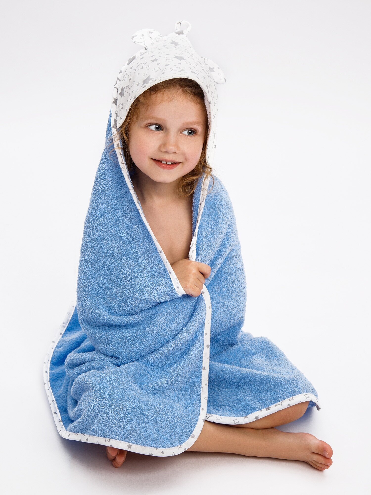 Полотенце детское с уголком AmaroBaby CUTE LOVE звездопад (серый/голубой), 90х90 см. - фотография № 2