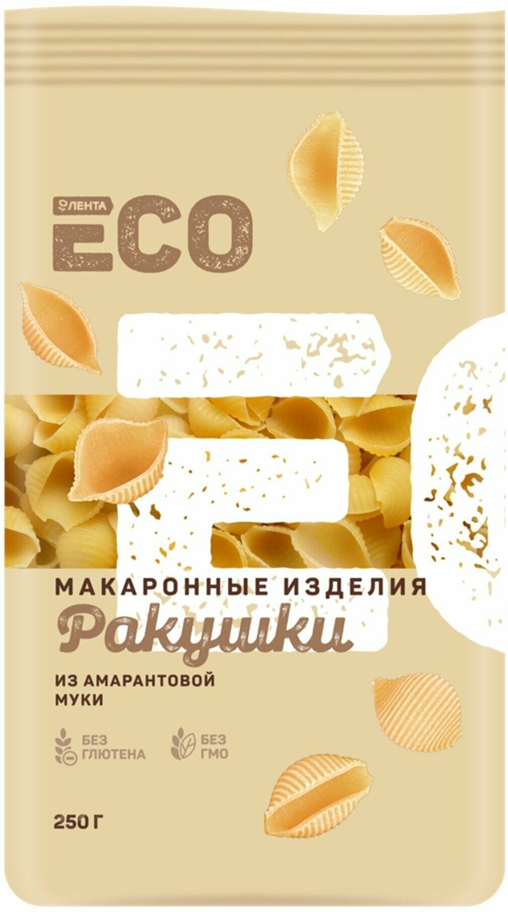 Макароны безглютеновые лента ECO Ракушки, из амарантовой муки, 250 г - 5 шт.