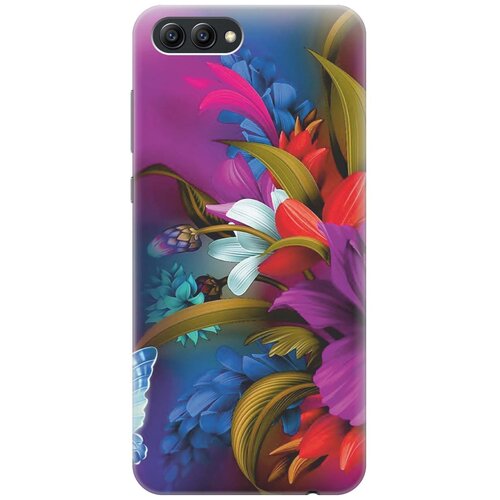 фото Cиликоновый чехол на honor v10 / хонор в10 с принтом "фантастические цветы" gosso