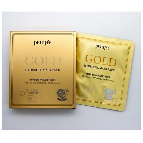 Petitfee Gold Hydrogel Mask Pack Гидрогелевая маска для лица с золотом 32гр. Набор 5 штук.