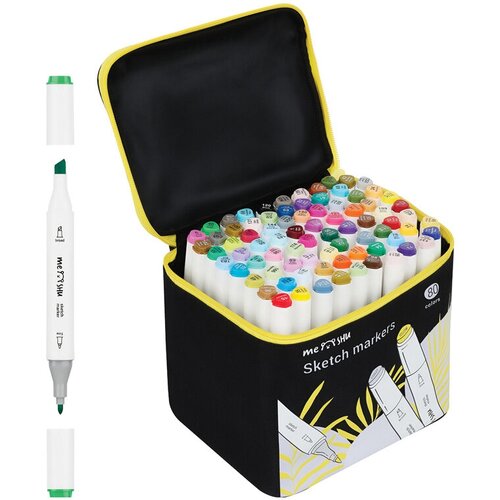 Набор маркеров художественных двусторонних MESHU, 80 цветов, корпус трехгранный, текстильный чехол на молнии набор двусторонних маркеров маркеры для скетчинга 60 штук альбом для рисунков игрушка пупырка
