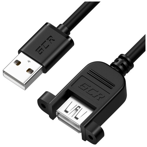 GCR Удлинитель 1.0m USB 2.0, AM/AF крепление под винт, черный, 30/30 AWG, GCR-52446 Greenconnect USB 2.0 Type-AM - USB 2.0 Type-AF 1м (GCR-52446)