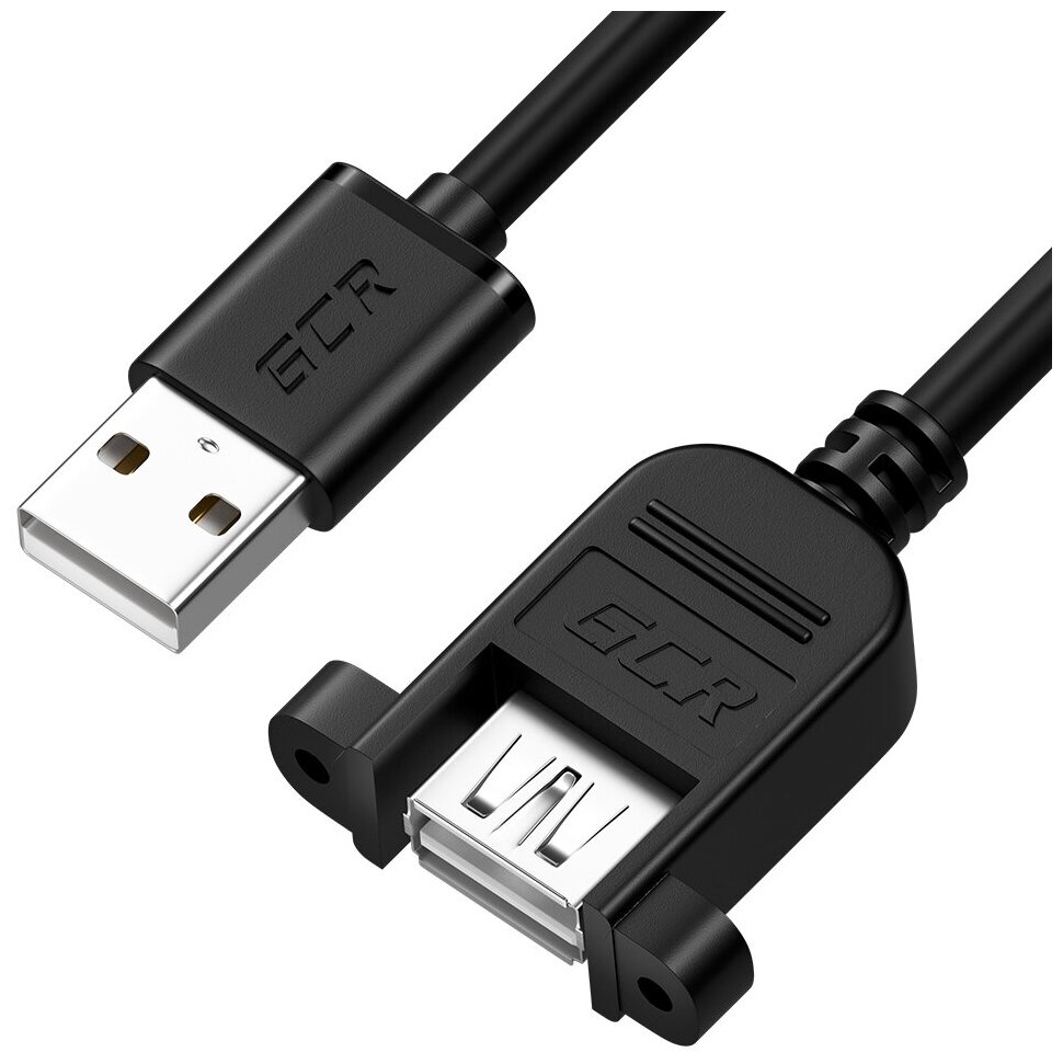 Greenconnect USB 2.0 Type-AM - USB 2.0 Type-AF 1м GCR Удлинитель 1.0m USB 2.0, AM/AF крепление под винт, черный, 30/30 AWG, GCR-52446 GCR-52446
