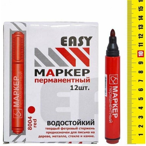 Маркер перманентный пулевидный 5мм красный (38332) (12 шт.)