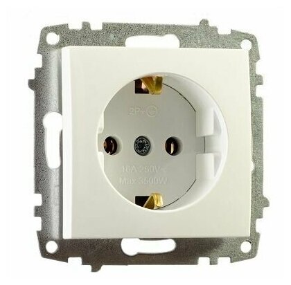 фото Розетка В Рамку Одинарная с Заземлением Белоснежный IP20 16А 250В Zena Vega EL-BI арт. 609-015600-217