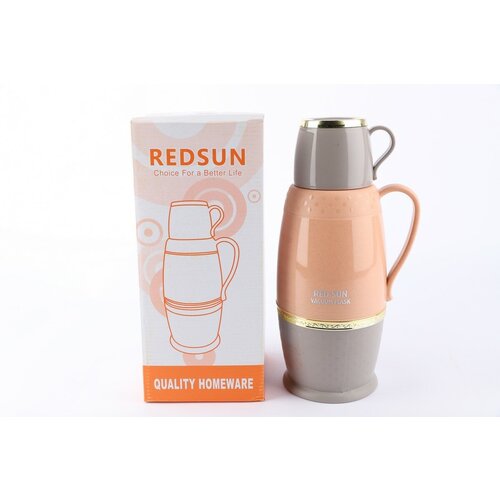 Термос 1л 2644Н-1, цвет персиковый с серым