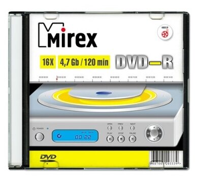 Носители информации DVD-R, 16x, Mirex, Slim/1, UL130003A1S