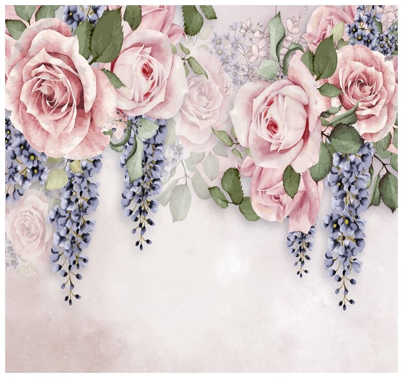 фото Фотообои флизелиновые Premiun "3D Розы и листочки" 270X250 см (ШхВ)