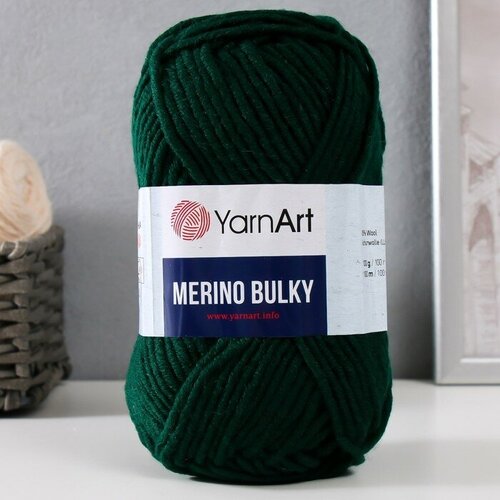 Пряжа Merino bulky 25% шерсть 75% акрил 100м/100гр (590 темн. зеленый) пряжа merino bulky 25% шерсть 75% акрил 100м 100гр 9561 яр сиренев