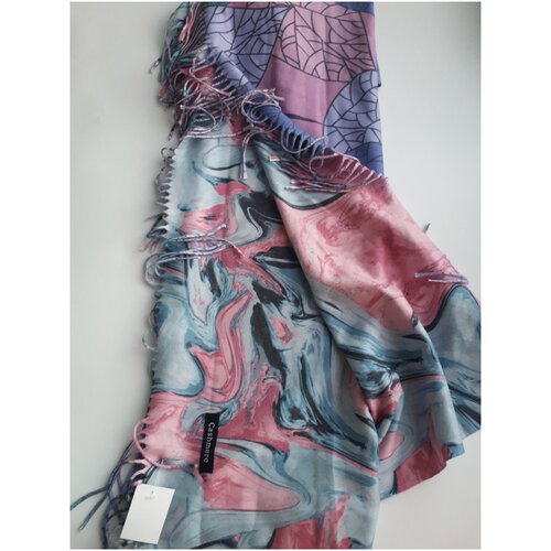 шарф-платок розово-голубой,двухсторонний,длина 100 см,ширина 98 см ,всесезон ,one size