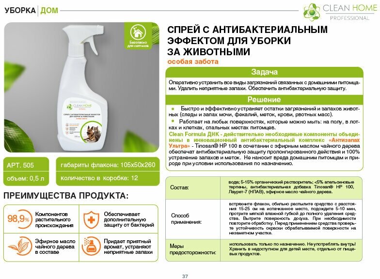 Спрей-антисептик CLEAN HOME для уборки за животными удаление запахов - фотография № 5