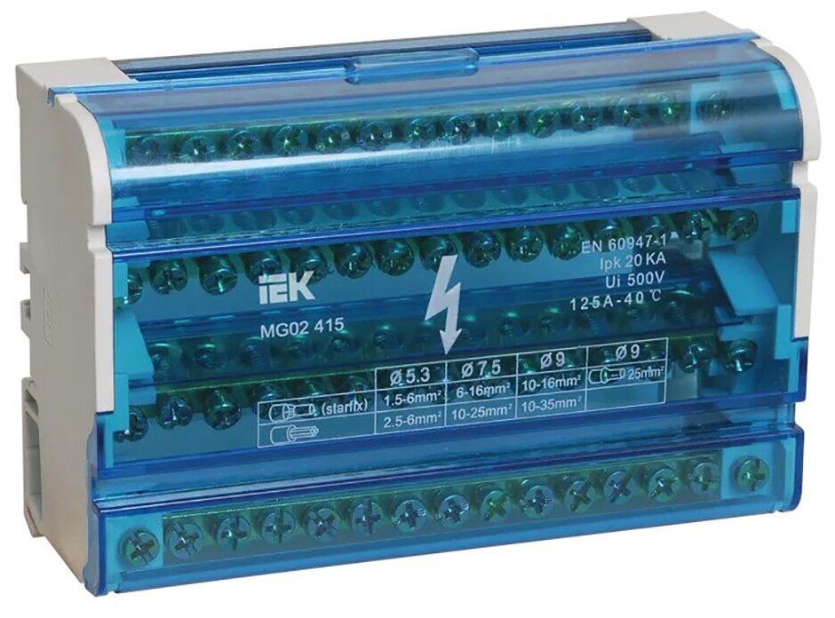 Шина IEK, на DIN-рейку в корпусе (кросс-модуль), 4 x 15 мм, 3L+PEN