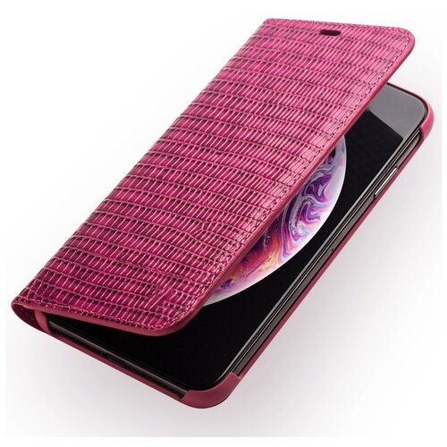 фото Чехол-книжка mypads premium для iphone xs max роскошный эксклюзивный с фактурной прошивкой рельефа крокодила и визитницей из натуральной телячей кожи розовый женский для девушки