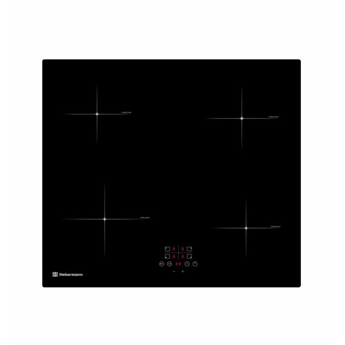 Индукционная варочная панель Hebermann HBKI 6040.1 BL, цвет черный, 59 см, 6400 Вт, стеклокерамика, 4 конфорки, независимая, сенсорное управление, таймер, защита от перегрева