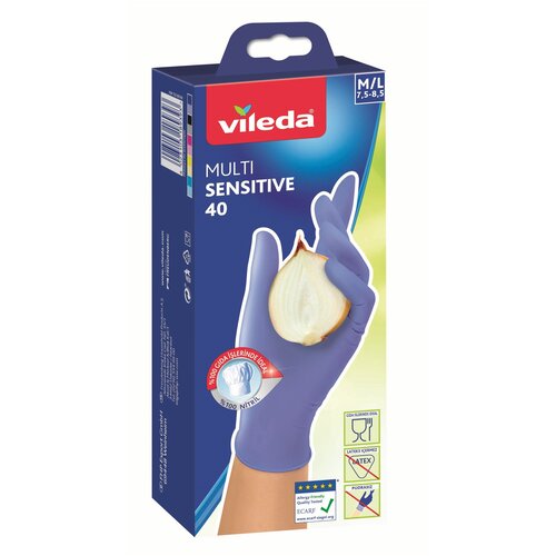 фото Перчатки vileda multi sensitive одноразовые, 20 пар, размер m/l, цвет синий