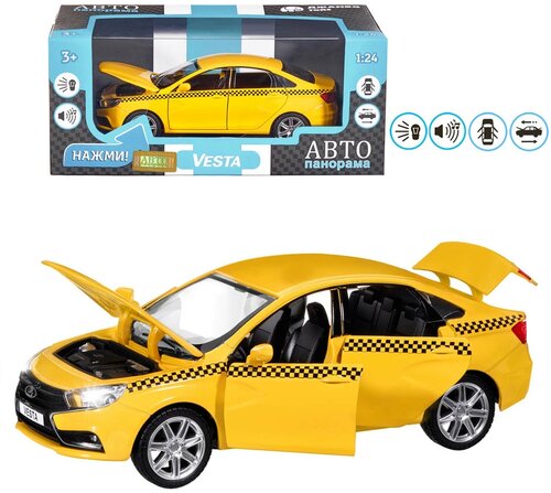 Такси Автопанорама Lada Vesta Такси JB125117 1:24, 18.4 см, желтый