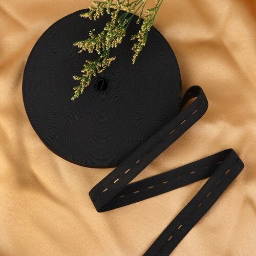 Арт Узор Резинка перфорированная, 20 мм, 25 м, цвет чёрный арт узор липучка гибридная 20 мм × 25 ± 1 м цвет чёрный