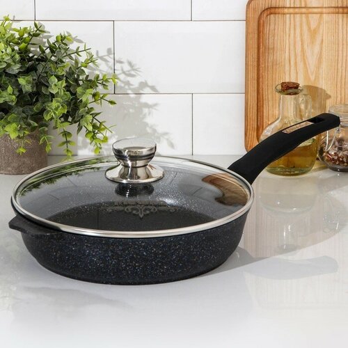 Сковорода Гранит Star d26 см стеклянная крышка антипригарное покрытие цвет чёрный 4066₽