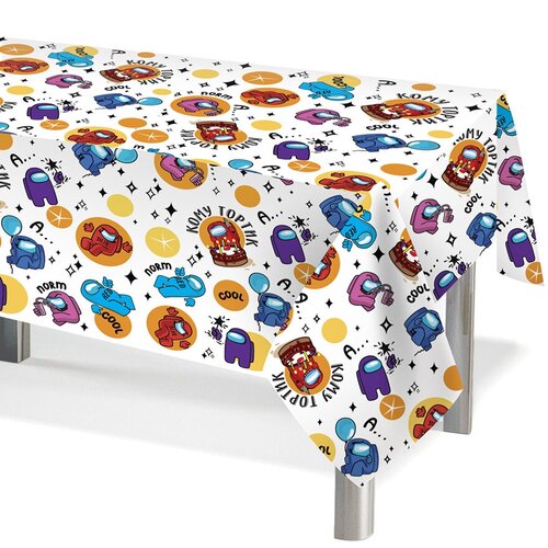 Скатерть праздничная одноразовая полиэтиленовая Riota Амонг Ас/Among Us/Среди нас, 120х180 см