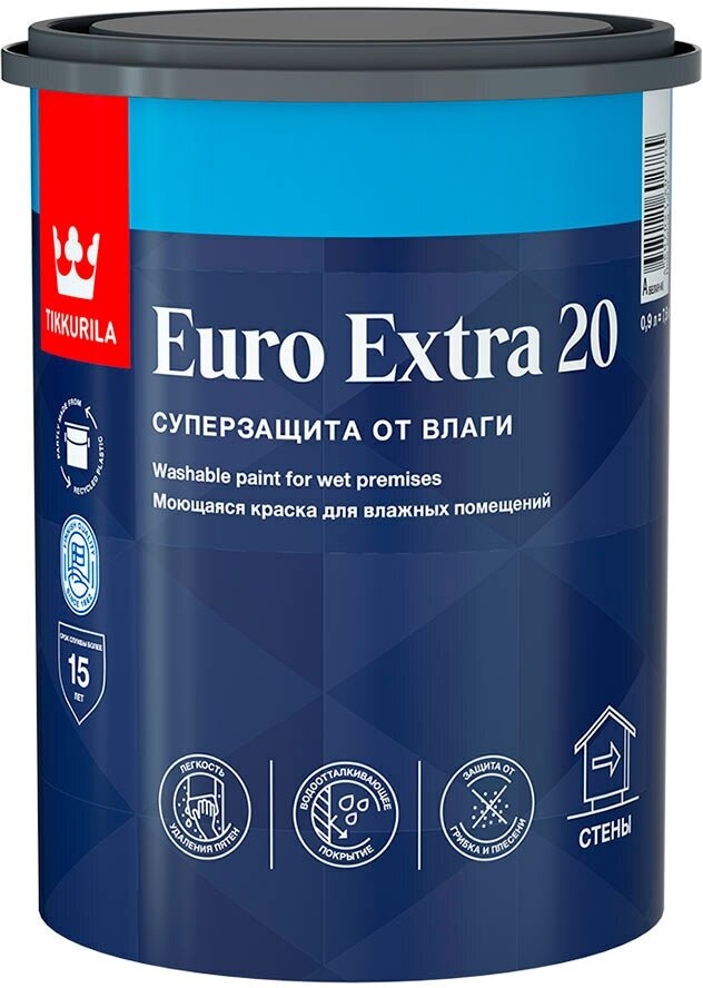 Краска моющаяся Tikkurila Euro Extra 20 база А белая 0,9 л