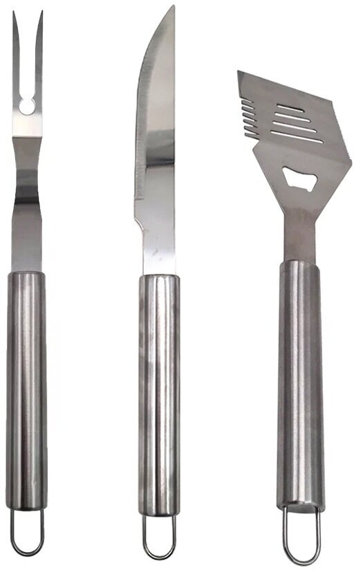 Набор кухонных принадлежностей: нож, лопатка кулинарная и вилка для барбекю (BBQ) и гриля, из нержавеющей стаои, 3 предмета - фотография № 4