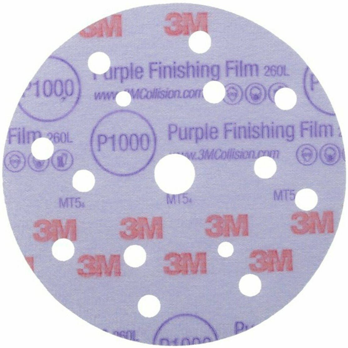 Абразивный шлифовальный круг ( наждачка ) 3M™ Hookit™ Purple P1000, 150 мм, с мультипылеотводом | 51157 серии 260L, 1 шт.