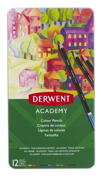 Derwent Карандаши цветные Academy Colour Pencil Tin 12 цветов (2301937) зеленый