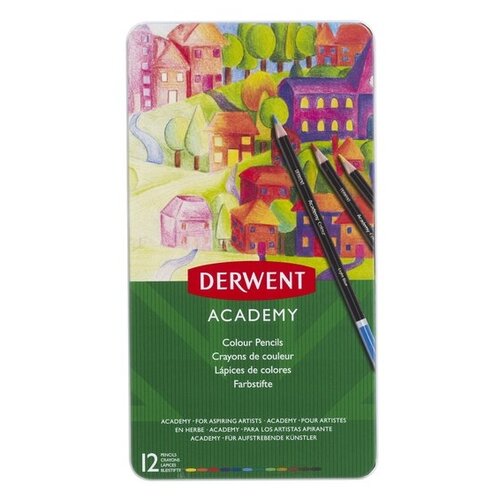 Derwent Карандаши цветные Academy Colour Pencil Tin 12 цветов (2301937), 12 шт. derwent набор для рисования акриловыми красками derwent academy acrylic paint wooden box set 2305674 разноцветный 1 шт