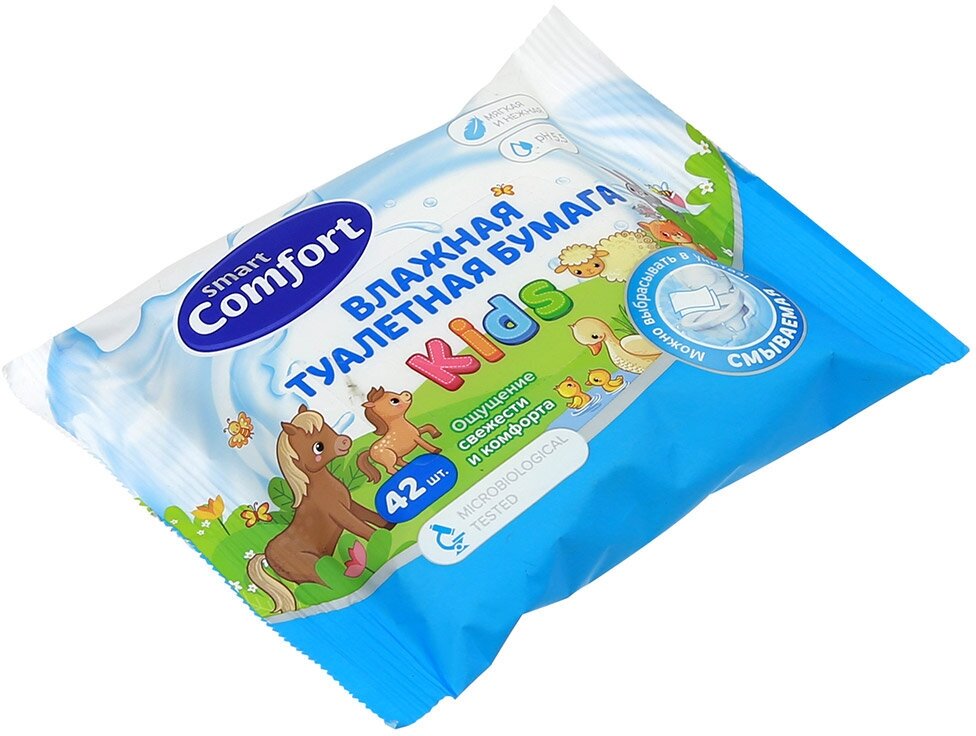 Smart Comfort Kids Влажная туалетная бумага детская смываемая с ромашкой, 42 шт