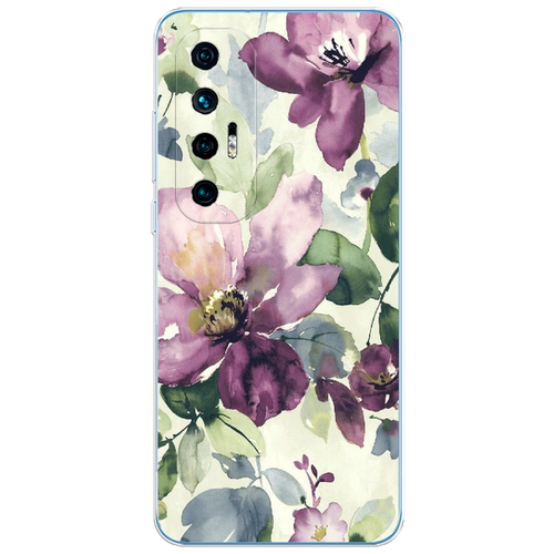 Силиконовый чехол на Xiaomi Mi 10S / Сяоми Ми 10S Сиреневые цветы-акварель